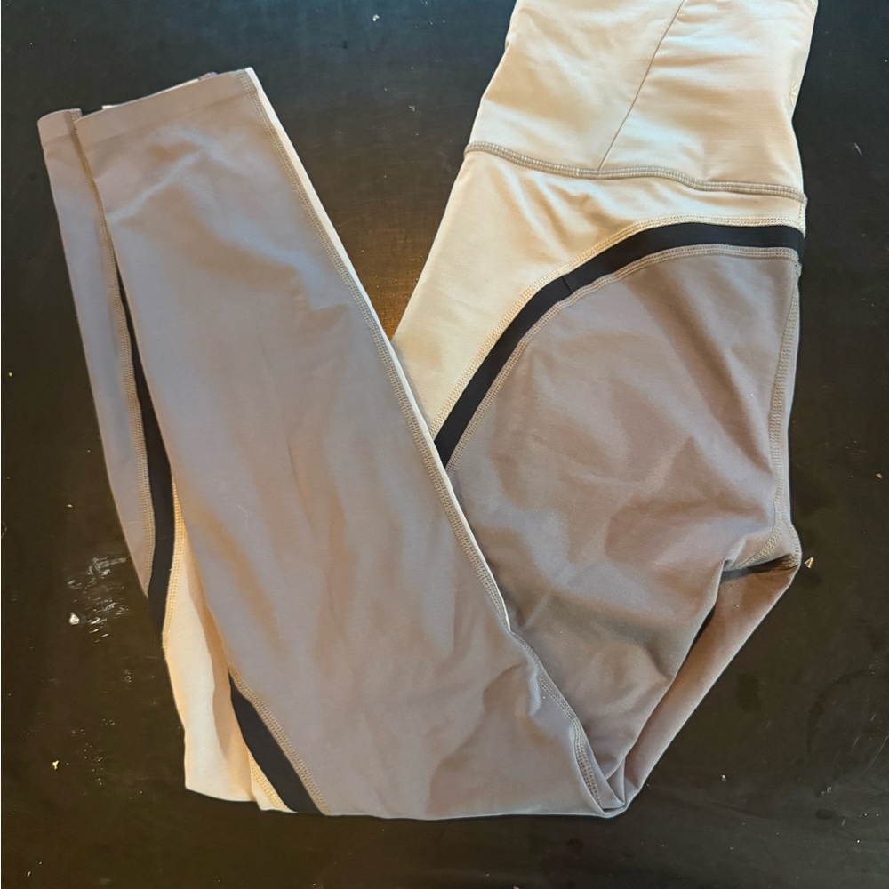 Athleta Tan and Gray High-Waisted Leggings Performance Stretch